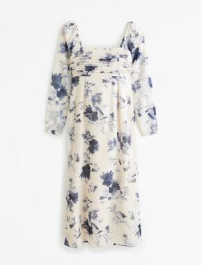 Abercrombie & Fitch White and Blue Floral Midi Dress Size S